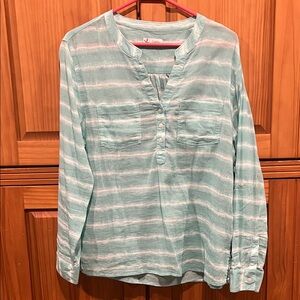 Striped Aqua Long Sleeve Blouse